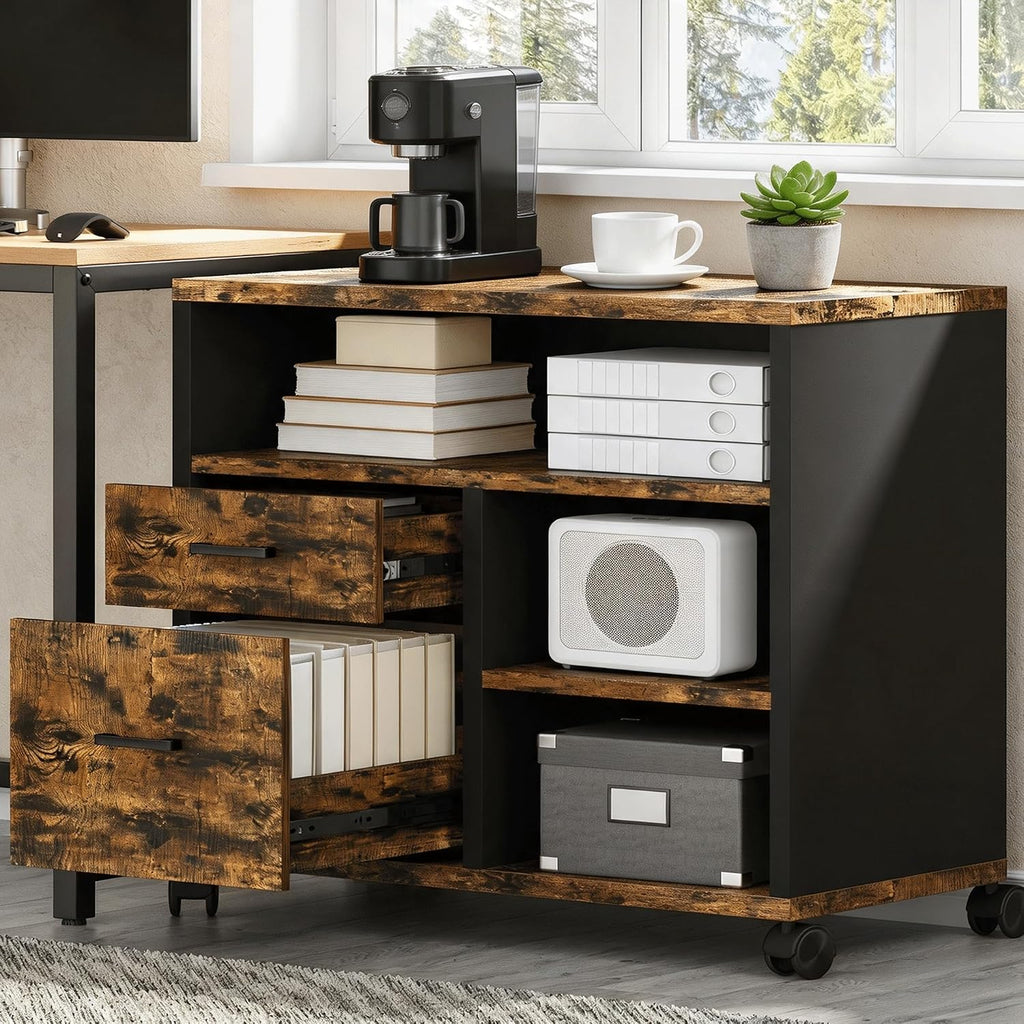 Feonase Mobile File Cabinet with 2 Drawers,3 Storage Shelf, Safe Box Layout