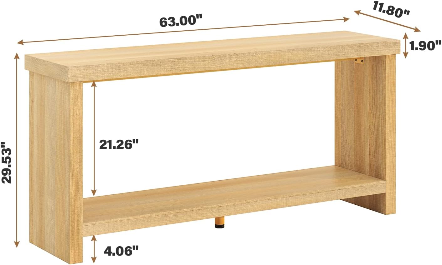 63 Inches Narrow Console Table, 2-Tier Long Sofa Tables Behind Couch Table, Farmhouse Foyer Tables for Entryway, Hallway, Living Room, Oak Natural