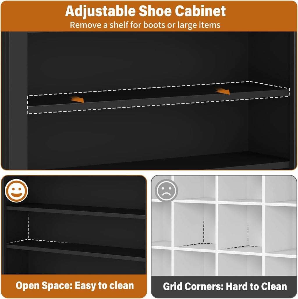 Freestanding Shoe Cabinet, Holds 40-45 Pairs, 71 Inch Tall 9-Tier Shoe Rack with Adjustable Shelves, Heavy Duty Open Storage Organizer for Entryway Hallway，Black