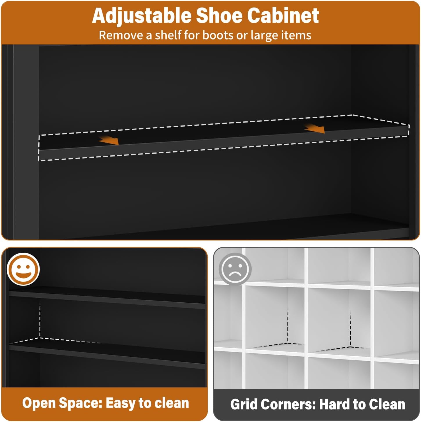 Freestanding Shoe Cabinet, Holds 40-45 Pairs, 71 Inch Tall 9-Tier Shoe Rack with Adjustable Shelves, Heavy Duty Open Storage Organizer for Entryway Hallway，Black