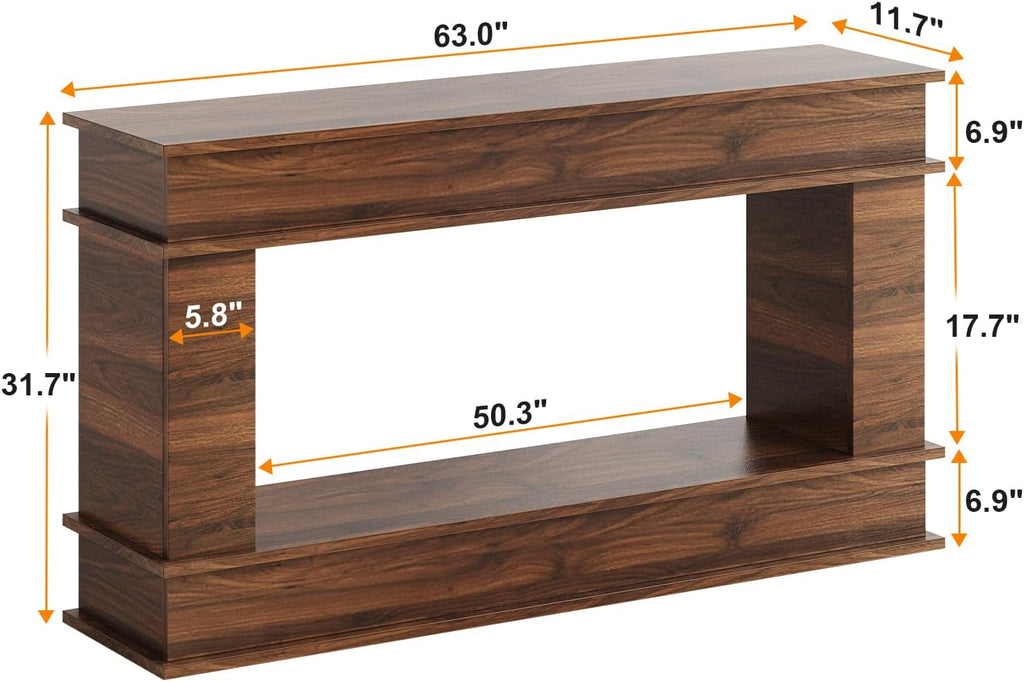 63-Inch Long Console Table, Farmhouse Entryway Table with Open-Back Storage, Wood Narrow Entry Table Couch Table behind Sofa, Modern Entrance Table for Living Room, Hallway, Foyer, Behind Couch,Walnut