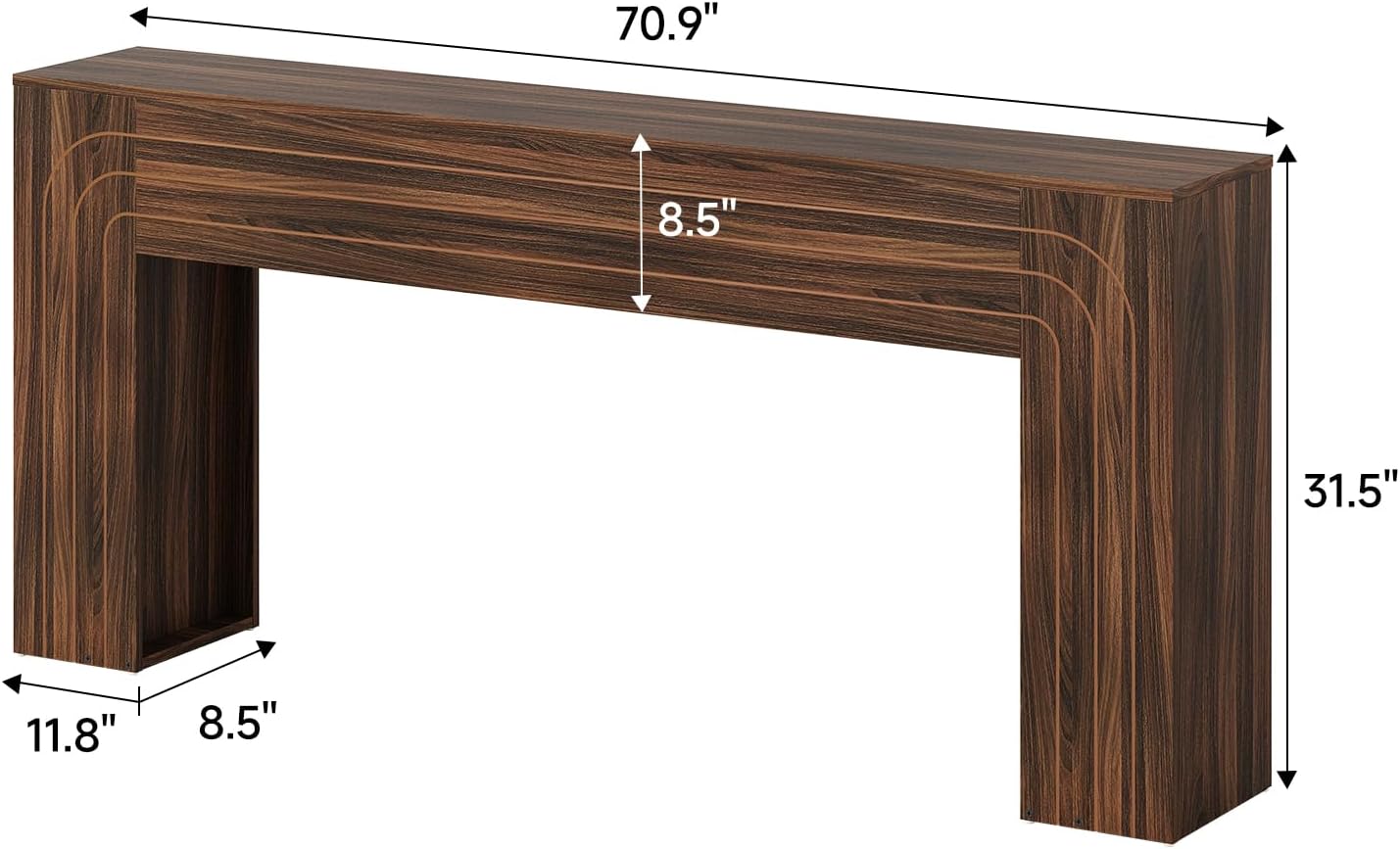 70.9-Inch Long Console Table for Entryway, Farmhouse Sofa Table with Handcrafted Line Detailing, Wood Narrow Table for Living Room, Hallway, Foyer, and Behind Couch