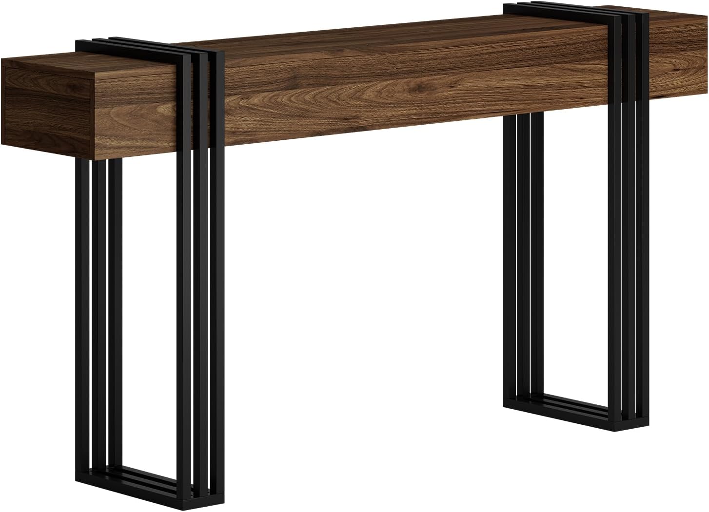 63 Inch Console Table for Entryway, Industrial Sofa Tables Couch Table Behind Sofa for Living Room Hallway Foyer, Walnut