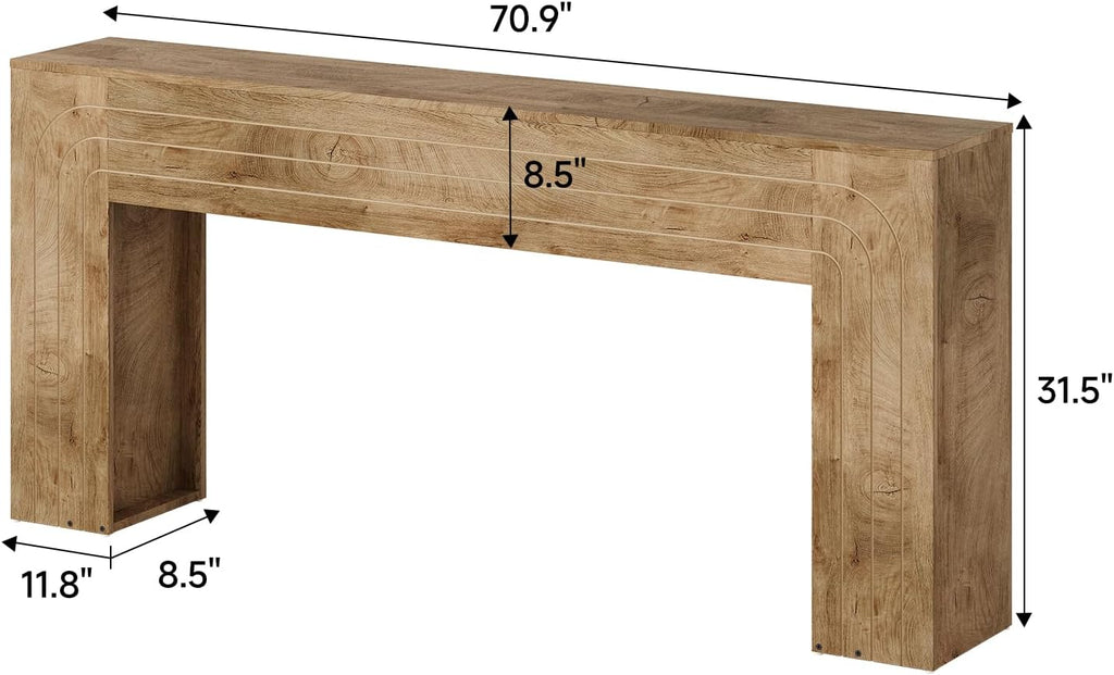 70.9-Inch Long Console Table, Farmhouse Entryway Table with Handcrafted Line Detailing, Wood Narrow Sofa Table for Living Room, Hallway, Foyer, and Behind Couch