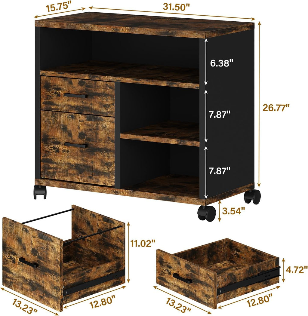 Feonase Mobile File Cabinet with 2 Drawers,3 Storage Shelf, Safe Box Layout