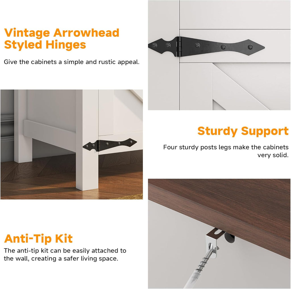 Buffet Sideboard with Storage Farmhouse with 4 Doors, 55'' Large Kitchen Storage Cabinet Wood Coffee Bar Cabinet Buffet Table with Shelves for Kitchen, Dining Room, Entryway