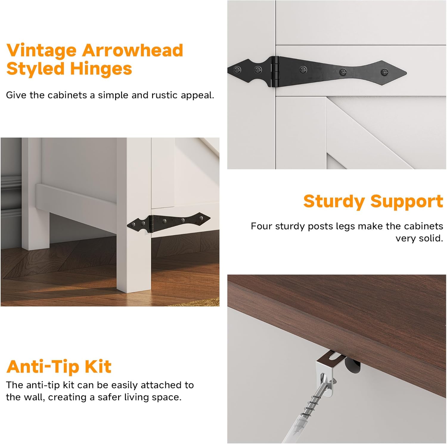 Buffet Sideboard with Storage Farmhouse with 4 Doors, 55'' Large Kitchen Storage Cabinet Wood Coffee Bar Cabinet Buffet Table with Shelves for Kitchen, Dining Room, Entryway