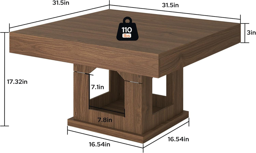 Square Coffee Table, Wooden Coffee Table with Storage and Cat House, Rustic Brown Cocktail Table for Living Room, Farmhouse Large Center Table