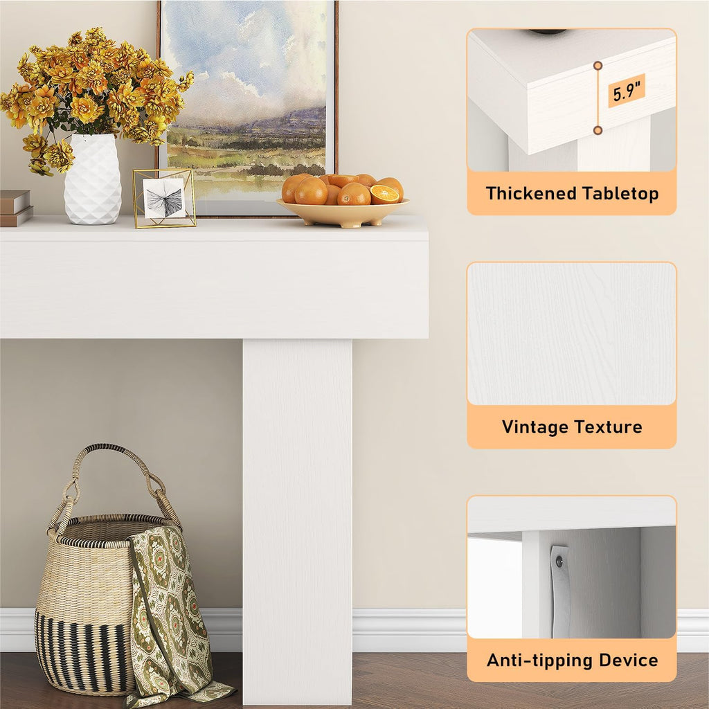 63 Inch Long Console Table for Entryway, Farmhouse Wood Rectangular Sofa Table Behind Couch Table, Narrow Entryway Table for Living Room, Entrance, Hallway, Foyer, Easy Assembly (Classic White)