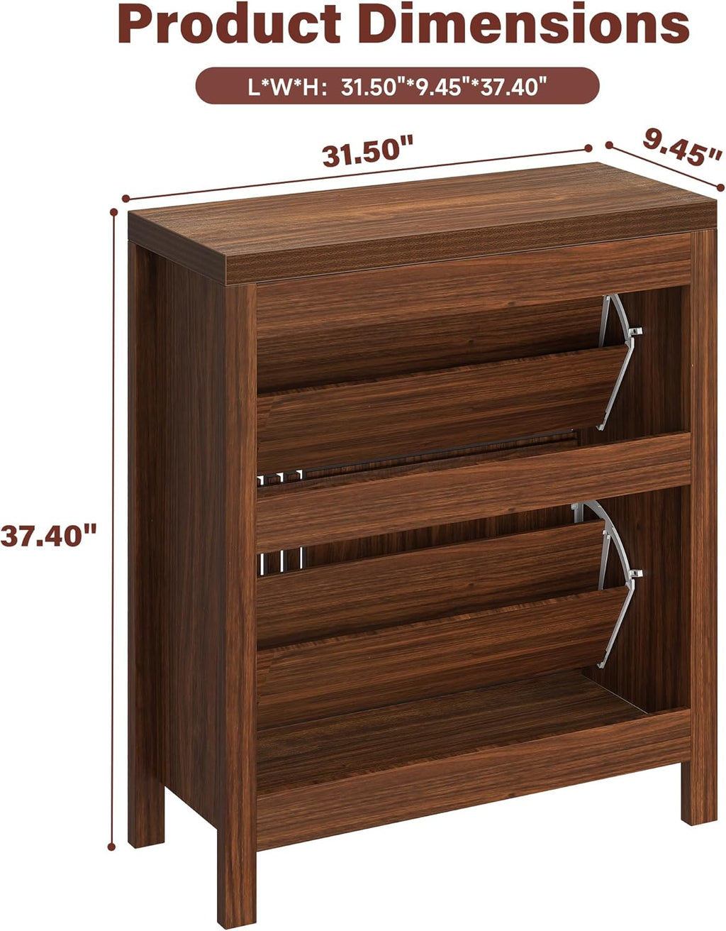 Shoe Storage Cabinet for Entryway with 2 Flip Drawers, 31.5" Slim Fluted Shoe Organizer Cabinet, Narrow Wooden Shoe Rack Cabinet, Freestanding Hidden Shoe Cabinet for Hallway, Entrance (Walnut)