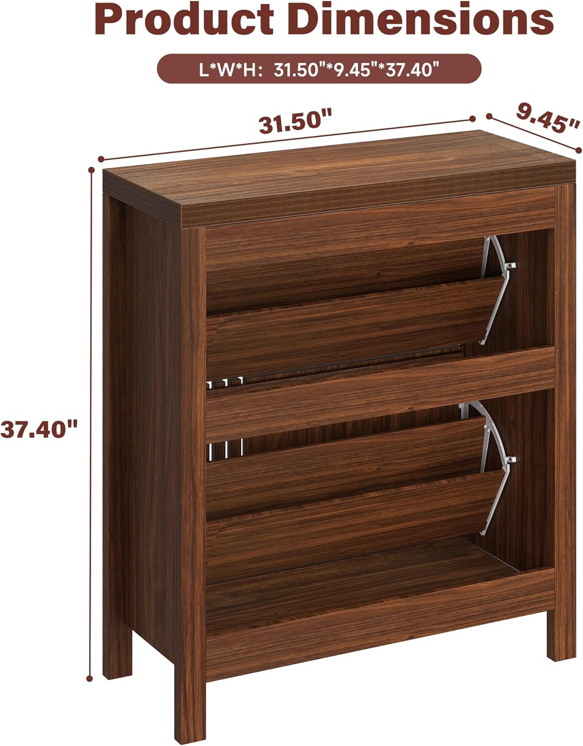 Shoe Storage Cabinet for Entryway with 2 Flip Drawers, 31.5" Slim Fluted Shoe Organizer Cabinet, Narrow Wooden Shoe Rack Cabinet, Freestanding Hidden Shoe Cabinet for Hallway, Entrance (Walnut)