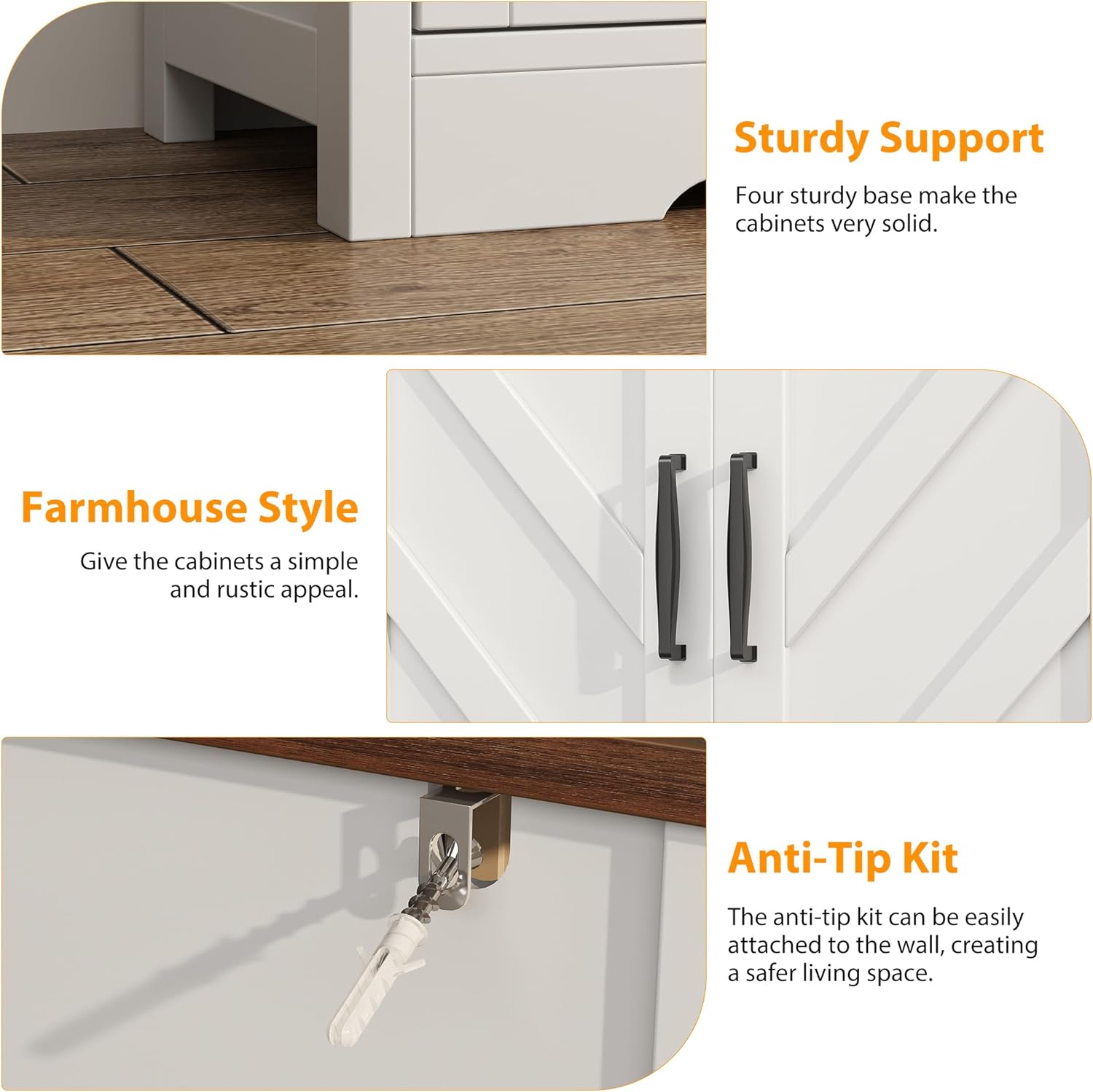 Buffet Sideboard with Storage Farmhouse with 4 Doors, 47'' Large Kitchen Storage Cabinet Wood Coffee Bar Cabinet Buffet Table with Shelves for Kitchen, Dining Room, Entryway