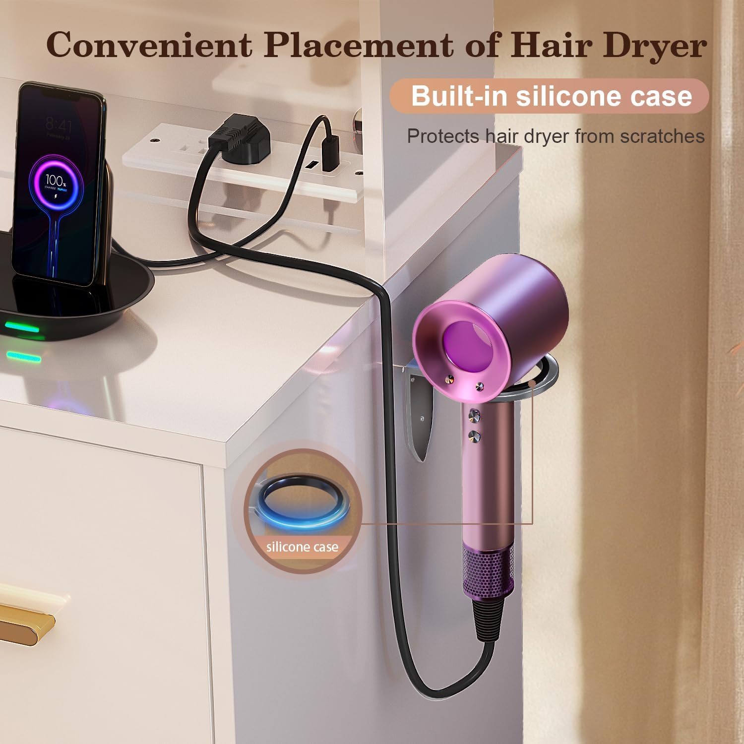 47'' Large Vanity Desk with Mirror and Lights, 7 Drawers, 8 Storage Shelves Vanity Table, Big Makeup Vanity Desk with 3 LED Lighting Modes, Vanity Dresser with Outlet, Sliding Mirror (White)