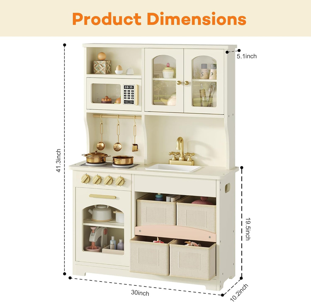 Play Kitchen for Kids, Wooden Toy Kitchen Set with Smart Storage & Accessories, Toddler Kitchen Playset with Stove & Oven, Pretend Play Set, Gift for Ages 3-8, White