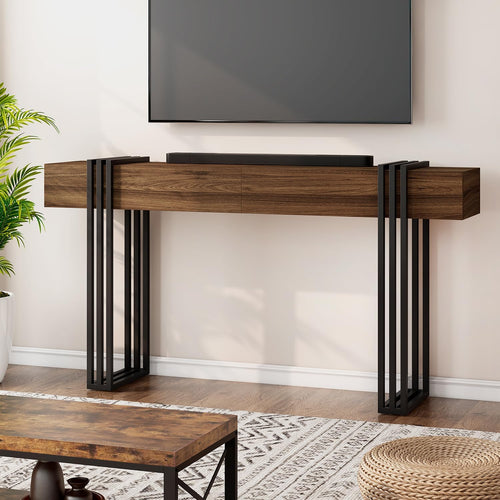 63 Inch Console Table for Entryway, Industrial Sofa Tables Couch Table Behind Sofa for Living Room Hallway Foyer, Walnut