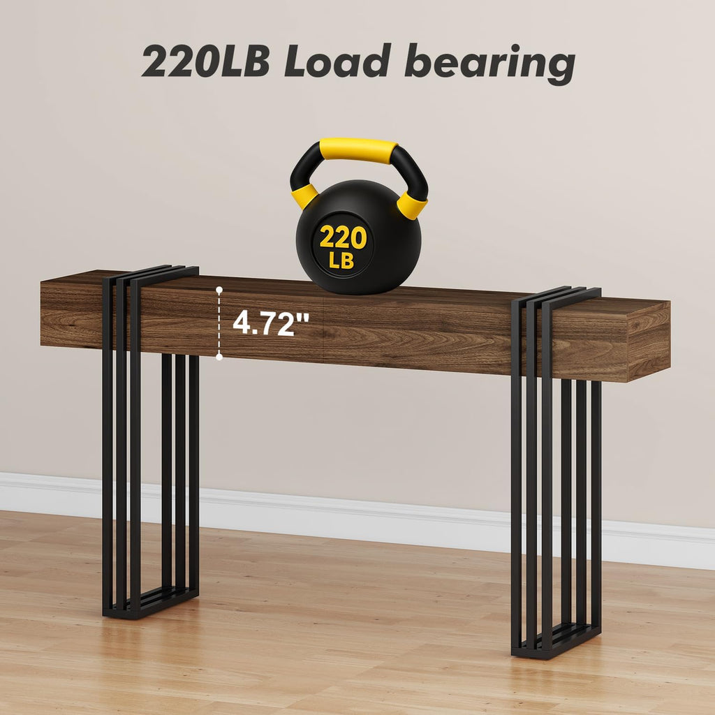 63 Inch Console Table for Entryway, Industrial Sofa Tables Couch Table Behind Sofa for Living Room Hallway Foyer, Walnut