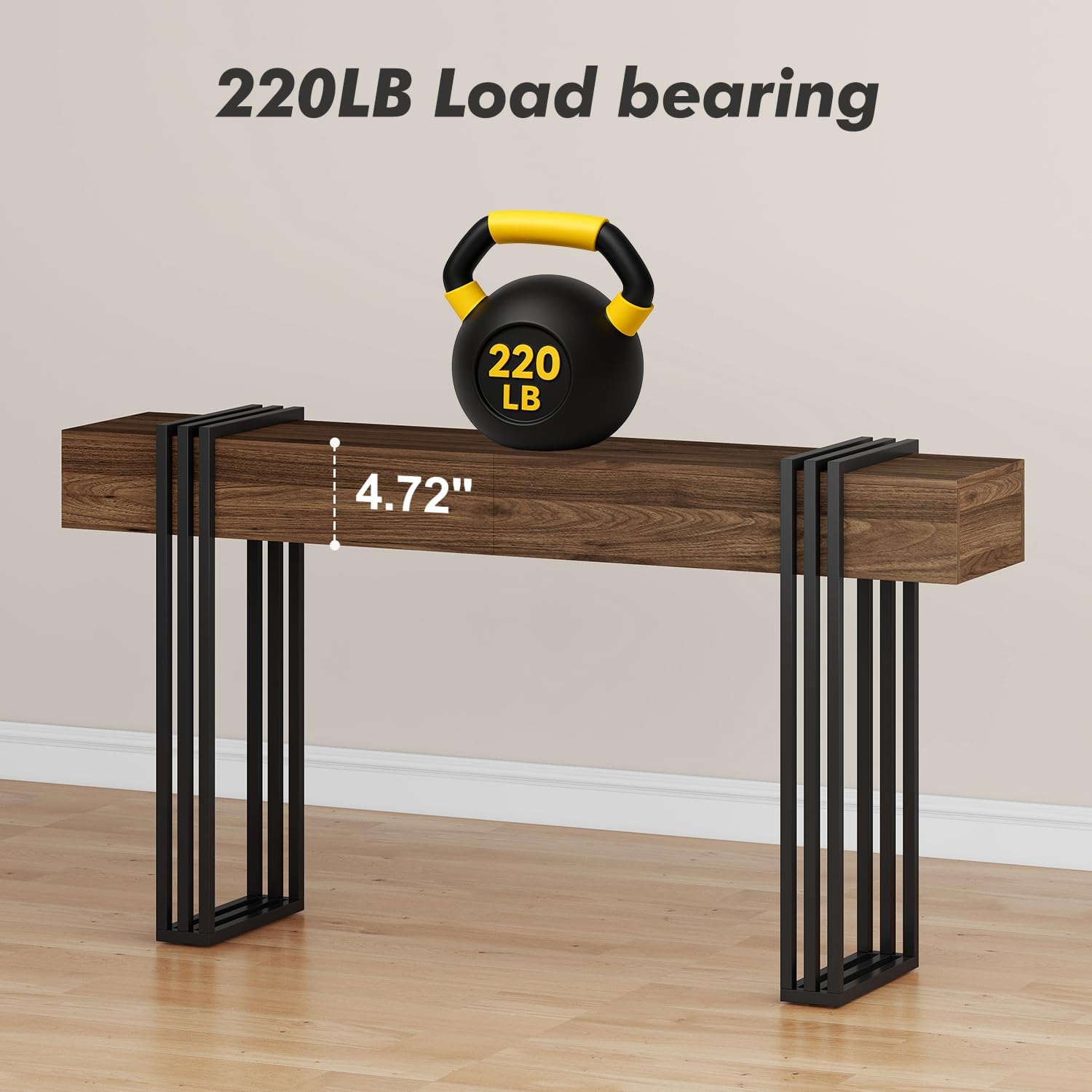 63 Inch Console Table for Entryway, Industrial Sofa Tables Couch Table Behind Sofa for Living Room Hallway Foyer, Walnut