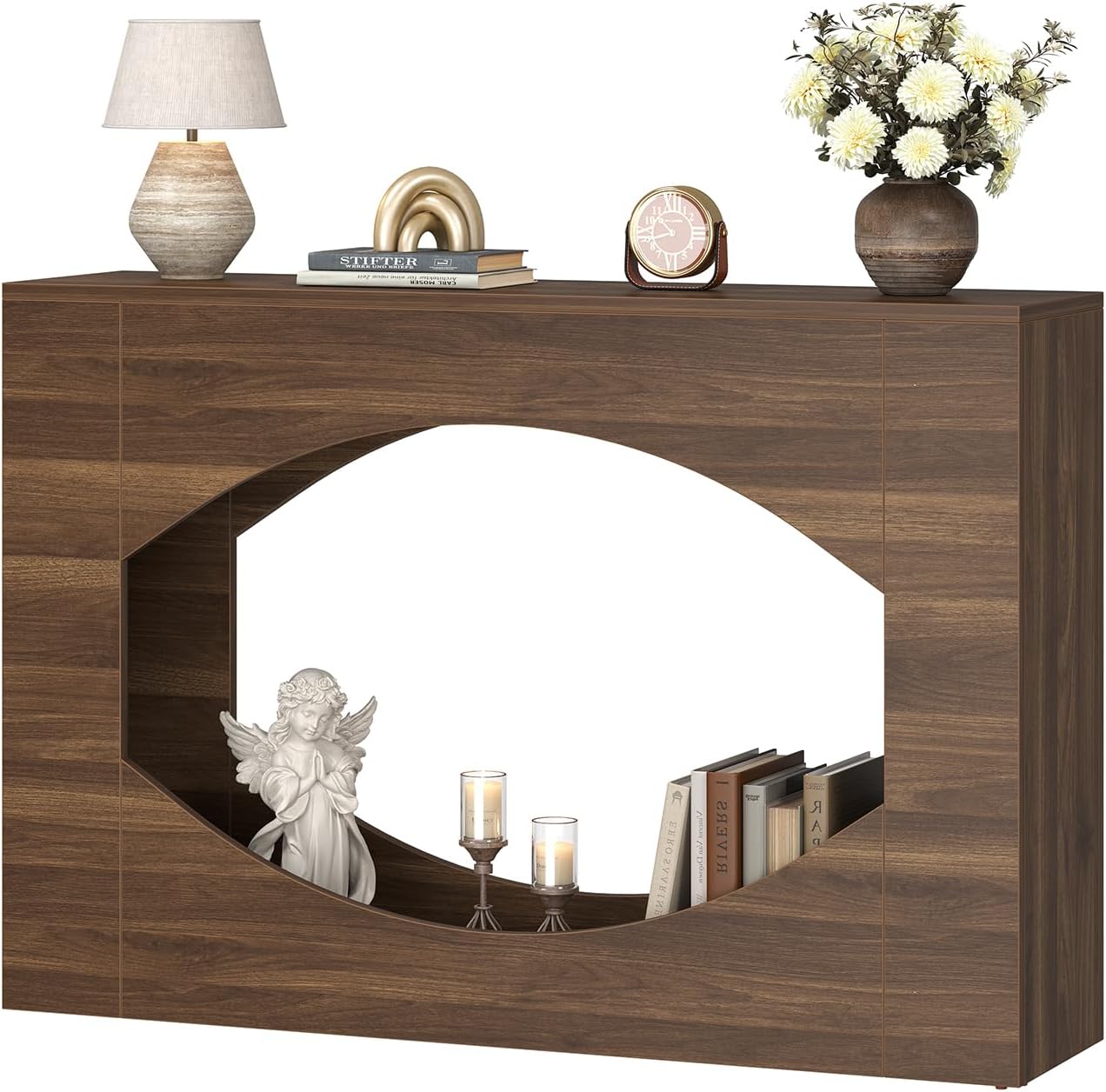 Narrow Console Table with LED Lights and Storage, 47" Adjustable Sofa Table Behind Couch, Farmhouse Long Accent Table for Living Room, Hallway, Foyer, Brown