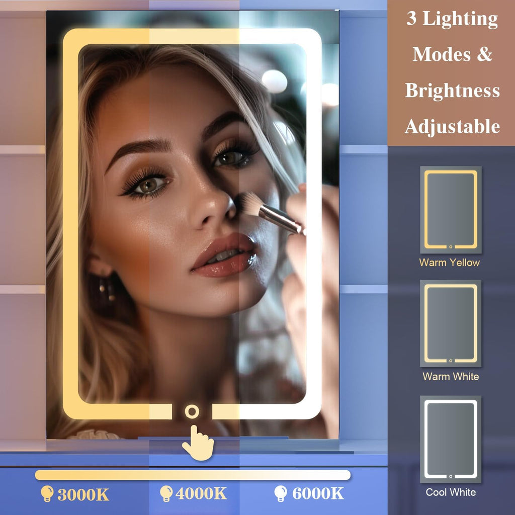 47'' Large Vanity Desk with Mirror and Lights, 7 Drawers, 8 Storage Shelves Vanity Table, Big Makeup Vanity Desk with 3 LED Lighting Modes, Vanity Dresser with Outlet, Sliding Mirror (White)