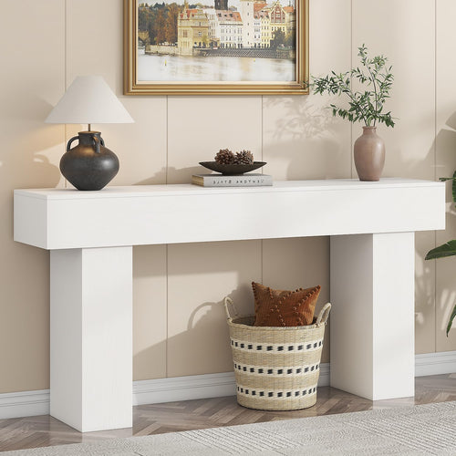 63 Inch Long Console Table for Entryway, Farmhouse Wood Rectangular Sofa Table Behind Couch Table, Narrow Entryway Table for Living Room, Entrance, Hallway, Foyer, Easy Assembly (Classic White)