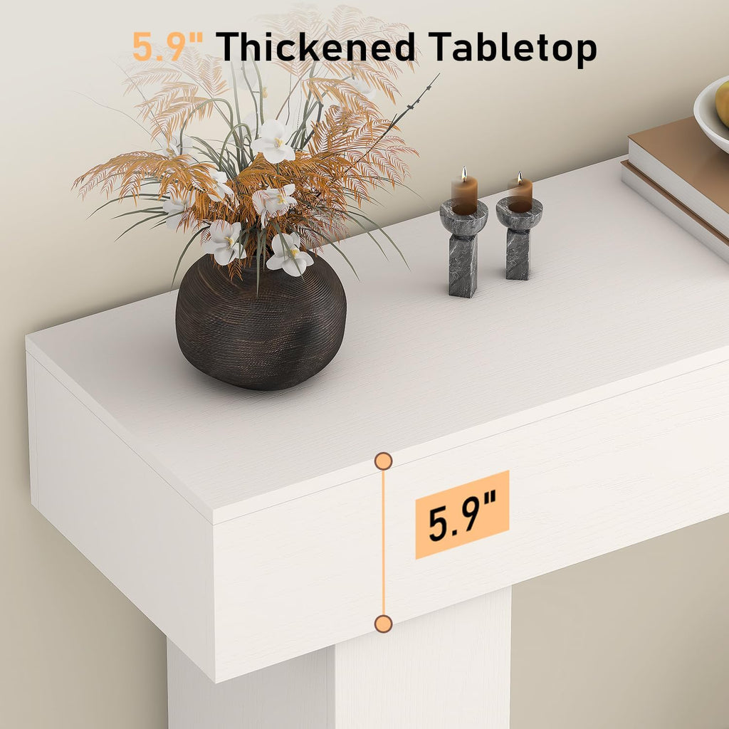63 Inch Long Console Table for Entryway, Farmhouse Wood Rectangular Sofa Table Behind Couch Table, Narrow Entryway Table for Living Room, Entrance, Hallway, Foyer, Easy Assembly (Classic White)