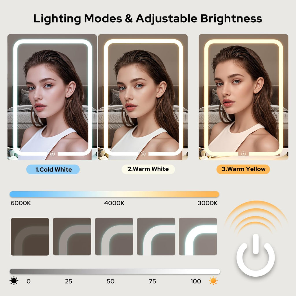 Vanity Desk with Sliding Mirror & LED Lights, Smart Makeup Table with Charging Station, Hairdryer Holder, 7 Shelves, 3 Drawers, 2 Cabinets, Vanity with Extra Hidden Stroage for Bedroom,White