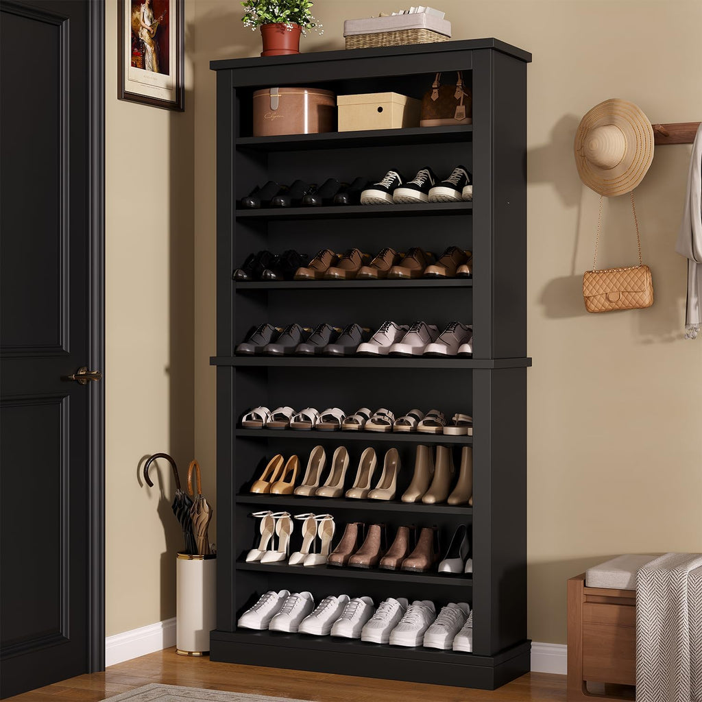 Freestanding Shoe Cabinet, Holds 40-45 Pairs, 71 Inch Tall 9-Tier Shoe Rack with Adjustable Shelves, Heavy Duty Open Storage Organizer for Entryway Hallway，Black