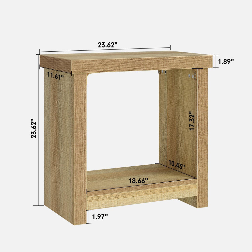 End Tables Set of 2 for Living Room, Narrow Side Tables with Storage Shelves, Square End Table for Bedroom, Slim Nightstand, Skinny Rectangle Accent Table, Farmhouse Bedside Table, Natural (2 Pieces)