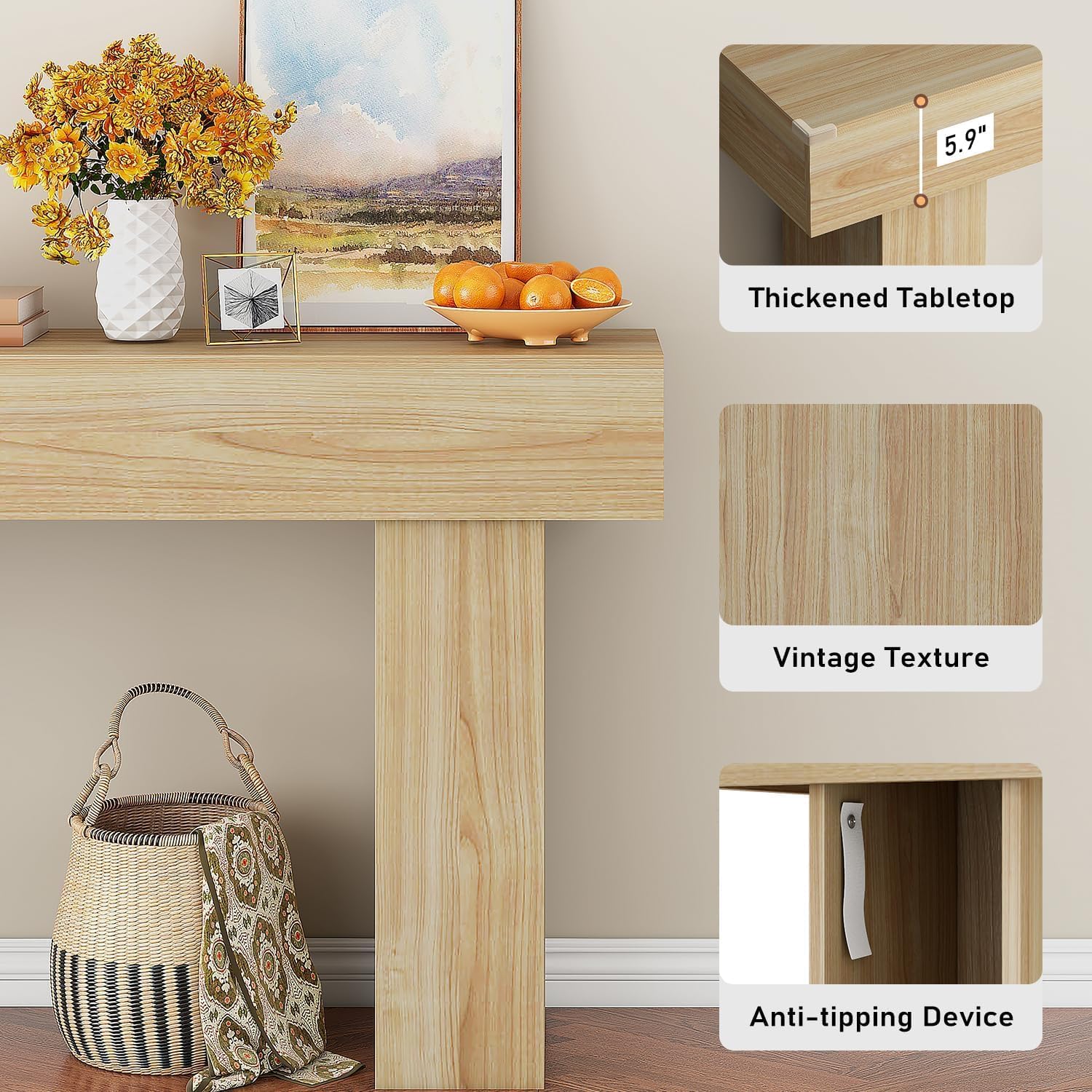 63 Inch Long Console Table for Entryway, Farmhouse Wood Sofa Table Behind Couch Table, Narrow Entryway Table for Living Room, Entrance, Hallway, Foyer, Rectangular Entry Way Table, Easy Assembly