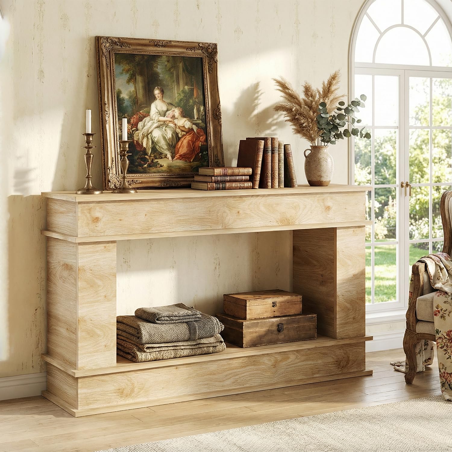 63-Inch Long Console Table, Farmhouse Entryway Table with Open-Back Storage, Wood Narrow Entry Table Couch Table behind Sofa, Modern Entrance Table for Living Room, Hallway, Foyer, Behind Couch,Walnut
