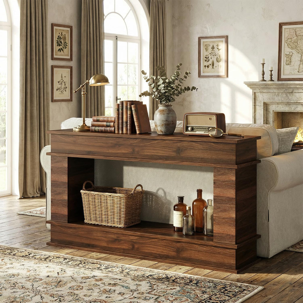 63-Inch Long Console Table, Farmhouse Entryway Table with Open-Back Storage, Wood Narrow Entry Table Couch Table behind Sofa, Modern Entrance Table for Living Room, Hallway, Foyer, Behind Couch,Walnut
