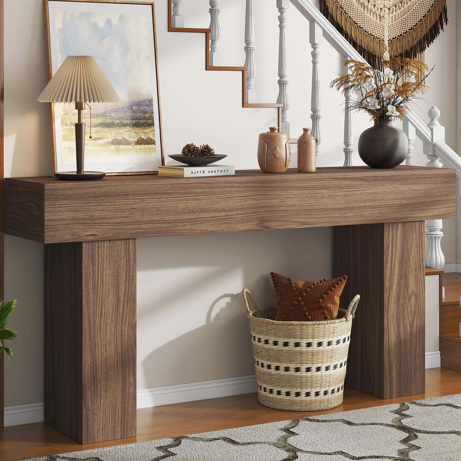 63 Inch Long Console Table for Entryway, Farmhouse Wood Sofa Table Behind Couch Table, Narrow Entryway Table for Living Room, Entrance, Hallway, Foyer, Rectangular Entry Way Table, Easy Assembly