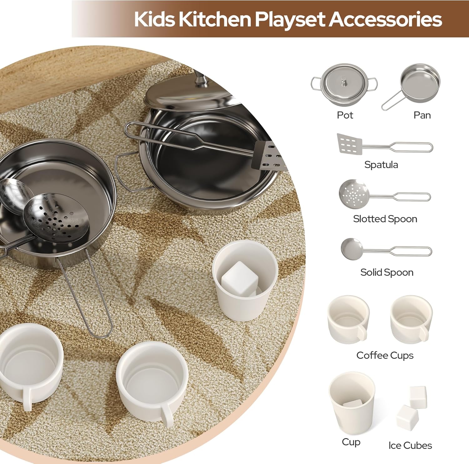 Play Kitchen for Kids, Wooden Toy Kitchen Set with Plenty of Play Features & Accessories, Toddler Kitchen Playset, Pretend Play Kitchen, Gift for Ages 3+
