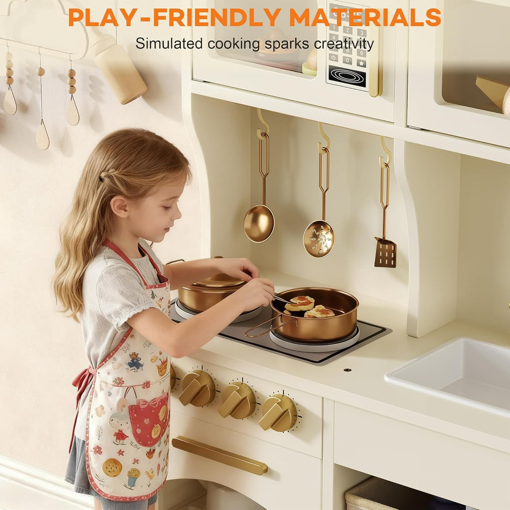 Play Kitchen for Kids, Wooden Toy Kitchen Set with Smart Storage & Accessories, Toddler Kitchen Playset with Stove & Oven, Pretend Play Set, Gift for Ages 3-8, White