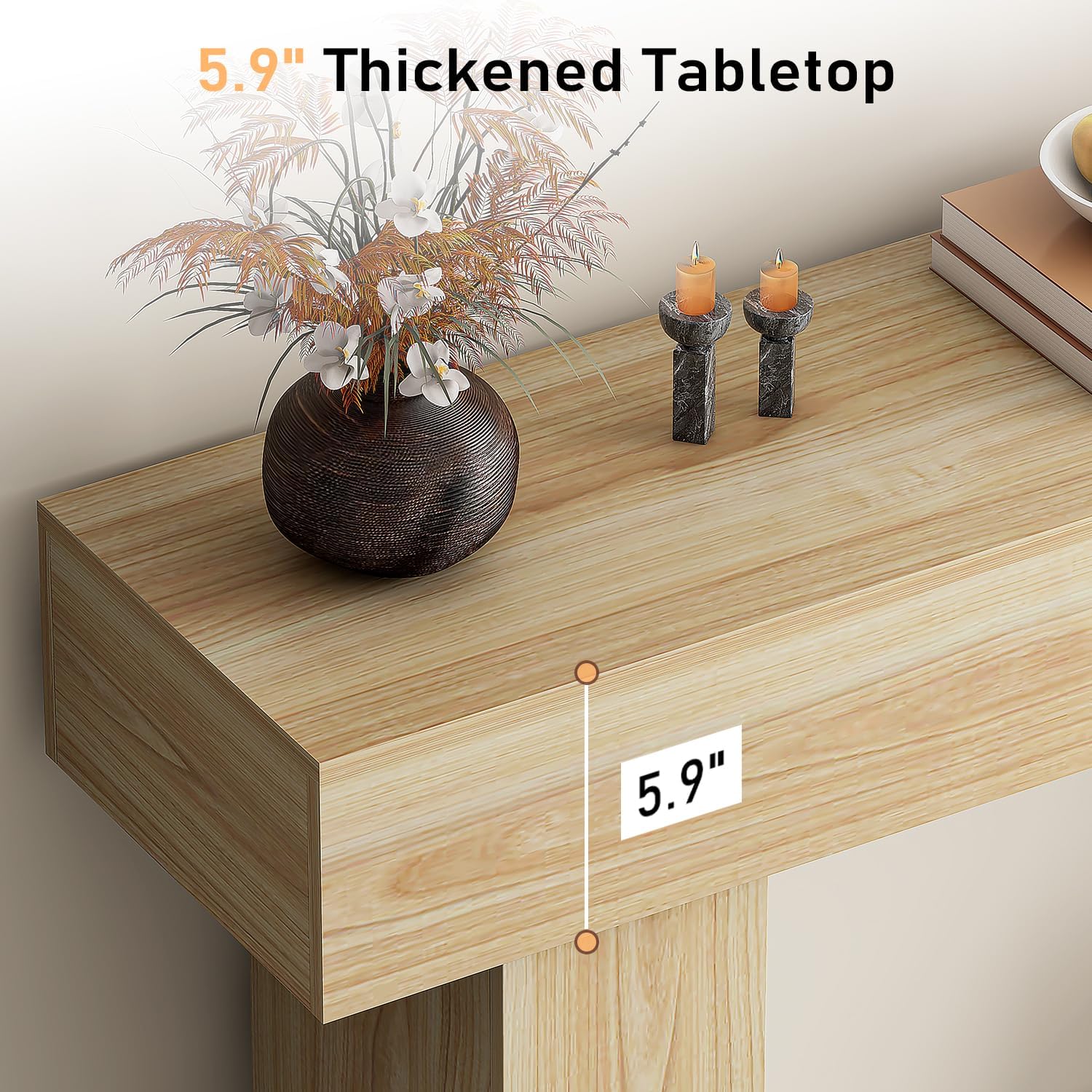 63 Inch Long Console Table for Entryway, Farmhouse Wood Rectangular Sofa Table Behind Couch Table, Narrow Entryway Table for Living Room, Entrance, Hallway, Foyer, Easy Assembly (Natural)