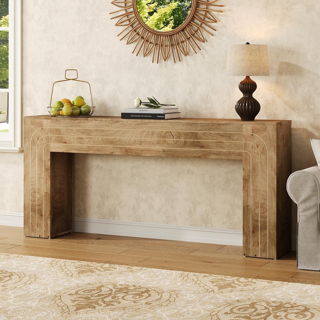 70.9-Inch Long Console Table, Farmhouse Entryway Table with Handcrafted Line Detailing, Wood Narrow Sofa Table for Living Room, Hallway, Foyer, and Behind Couch