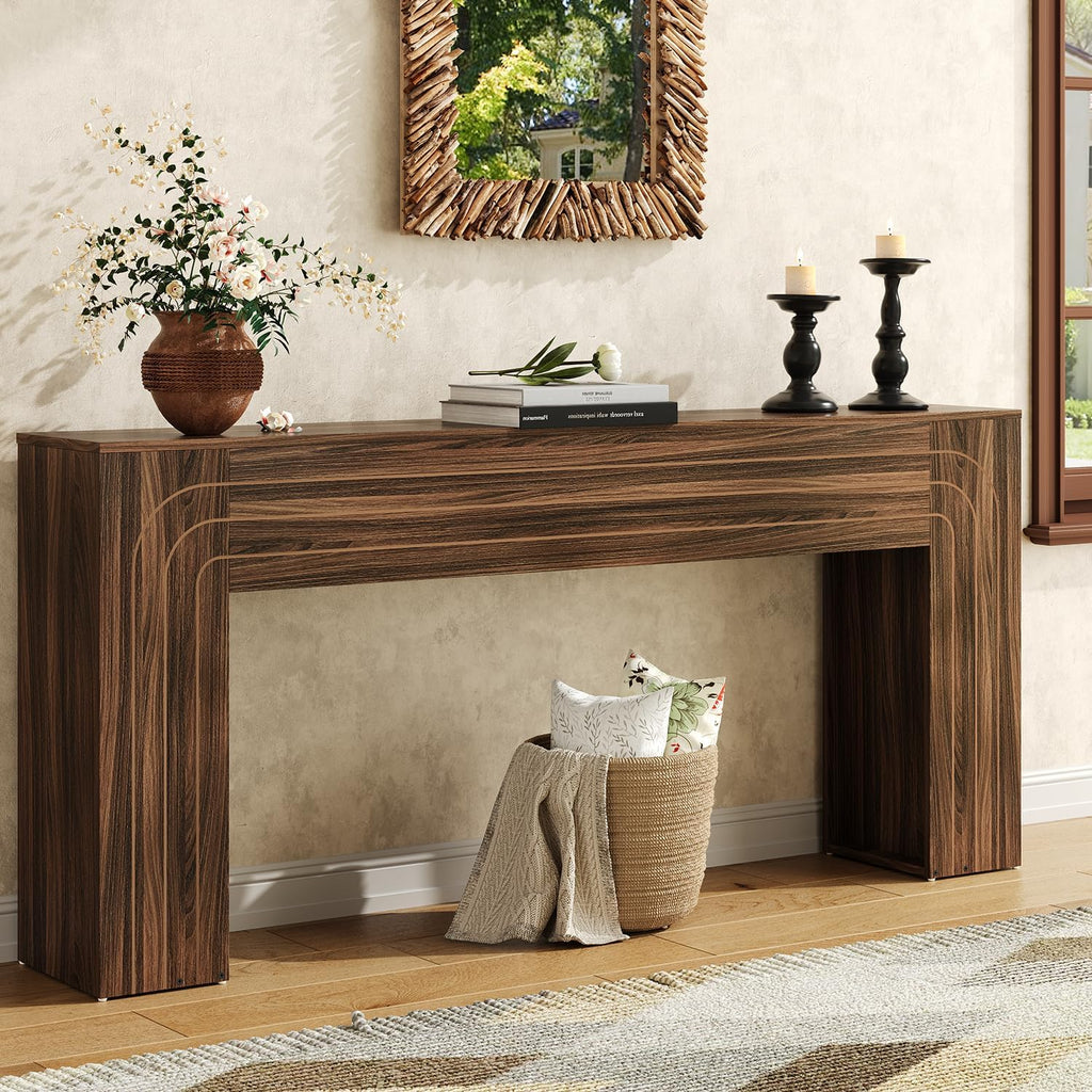 70.9-Inch Long Console Table for Entryway, Farmhouse Sofa Table with Handcrafted Line Detailing, Wood Narrow Table for Living Room, Hallway, Foyer, and Behind Couch