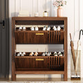Shoe Storage Cabinet for Entryway with 2 Flip Drawers, 31.5" Slim Fluted Shoe Organizer Cabinet, Narrow Wooden Shoe Rack Cabinet, Freestanding Hidden Shoe Cabinet for Hallway, Entrance (Walnut)