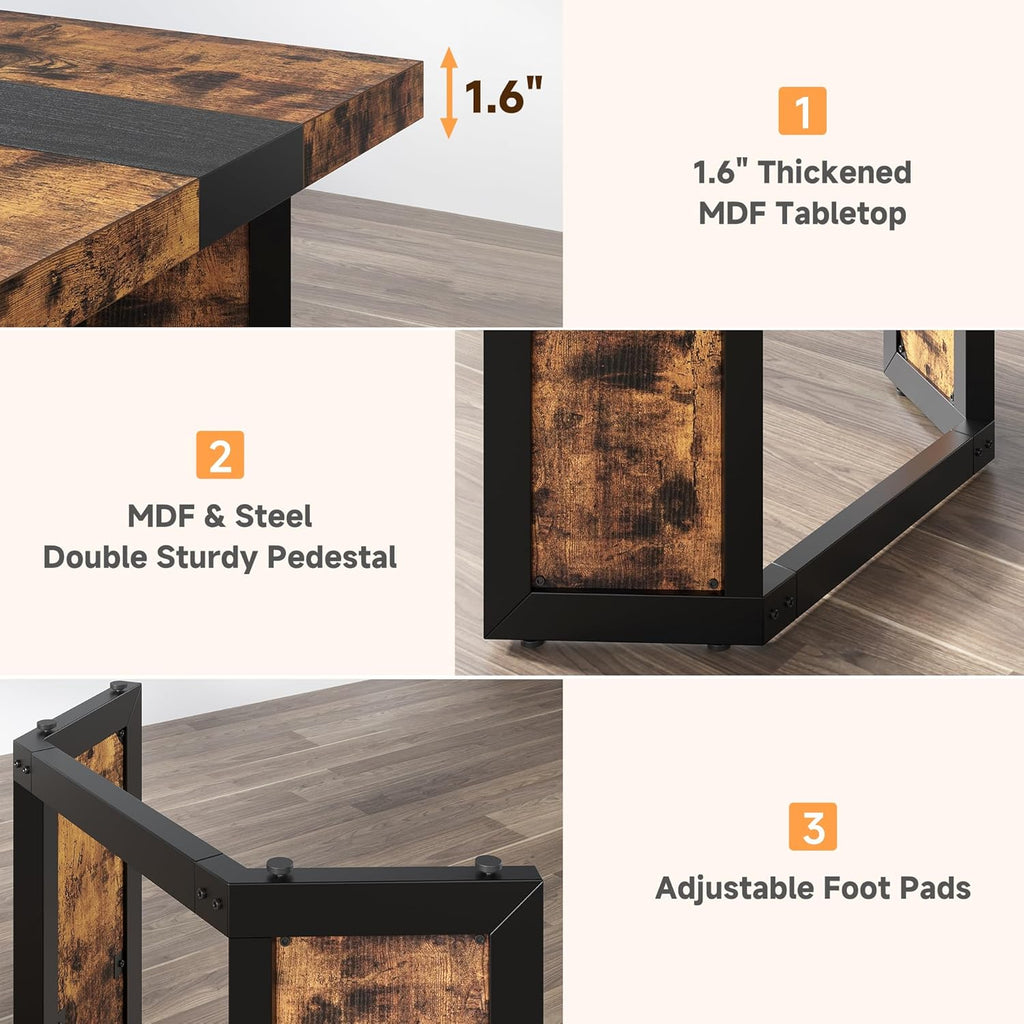 Industrial Dining Table for 6-8 People, 71" Large Long Wooden Kitchen Table with Sturdy Metal Frame & Brown Finish, Rustic Style Rectangular Dinner Table for Dining Room, Kitchen (Vintage Brown)