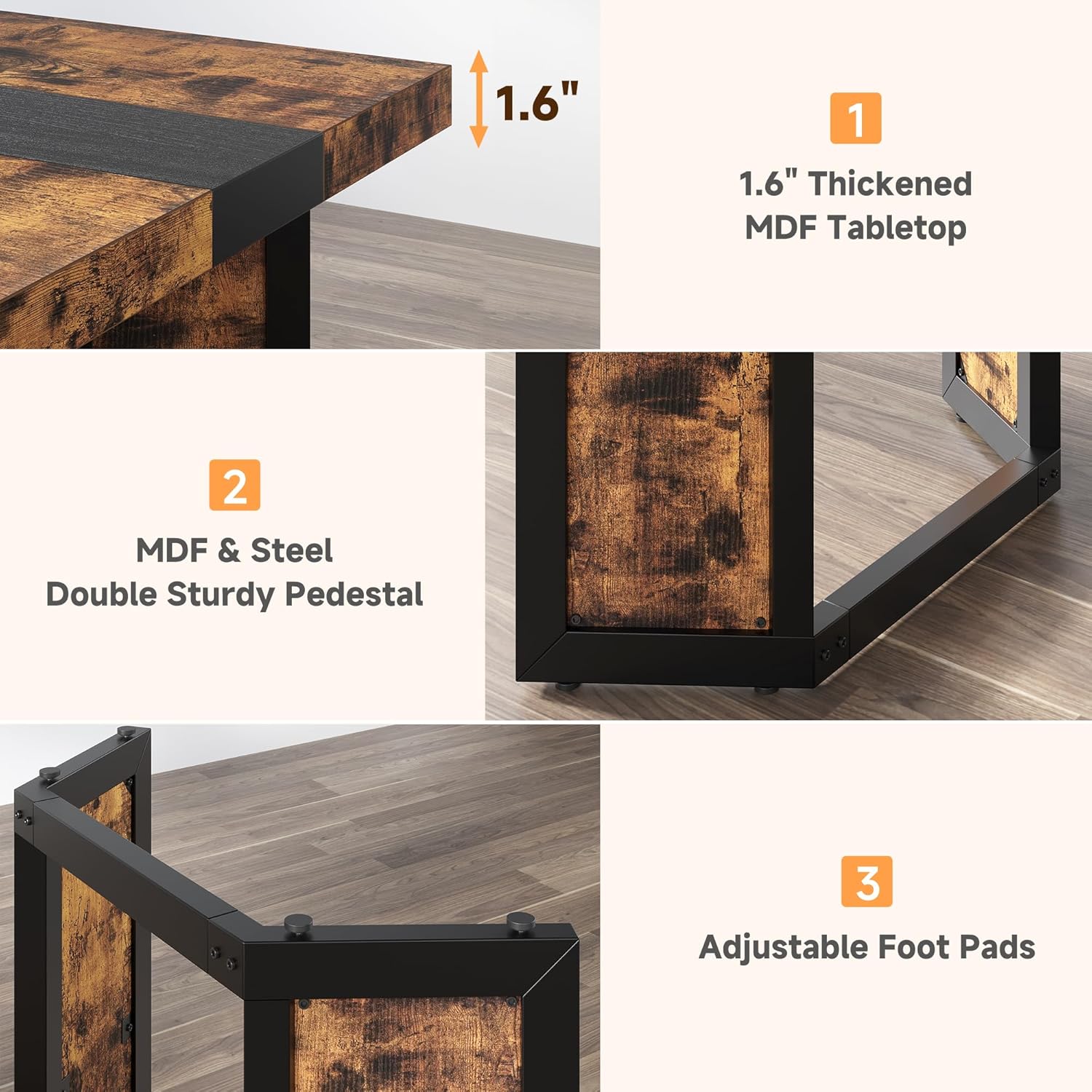 Industrial Dining Table for 6-8 People, 71" Large Long Wooden Kitchen Table with Sturdy Metal Frame & Brown Finish, Rustic Style Rectangular Dinner Table for Dining Room, Kitchen (Vintage Brown)