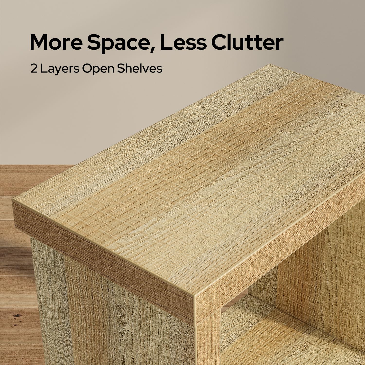 End Tables Set of 2 for Living Room, Narrow Side Tables with Storage Shelves, Square End Table for Bedroom, Slim Nightstand, Skinny Rectangle Accent Table, Farmhouse Bedside Table, Natural (2 Pieces)