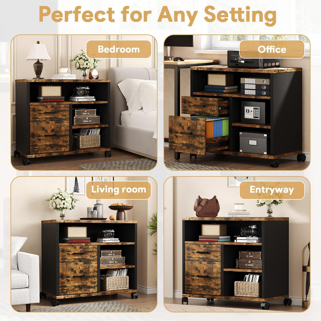 Feonase Mobile File Cabinet with 2 Drawers,3 Storage Shelf, Safe Box Layout