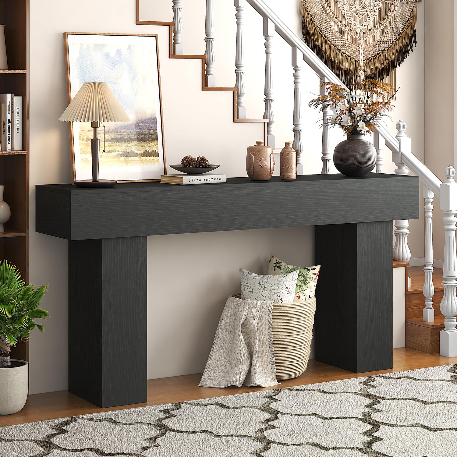 63 Inch Long Console Table for Entryway, Farmhouse Wood Sofa Table Behind Couch Table, Narrow Entryway Table for Living Room, Entrance, Hallway, Foyer, Rectangular Entry Way Table, Easy Assembly