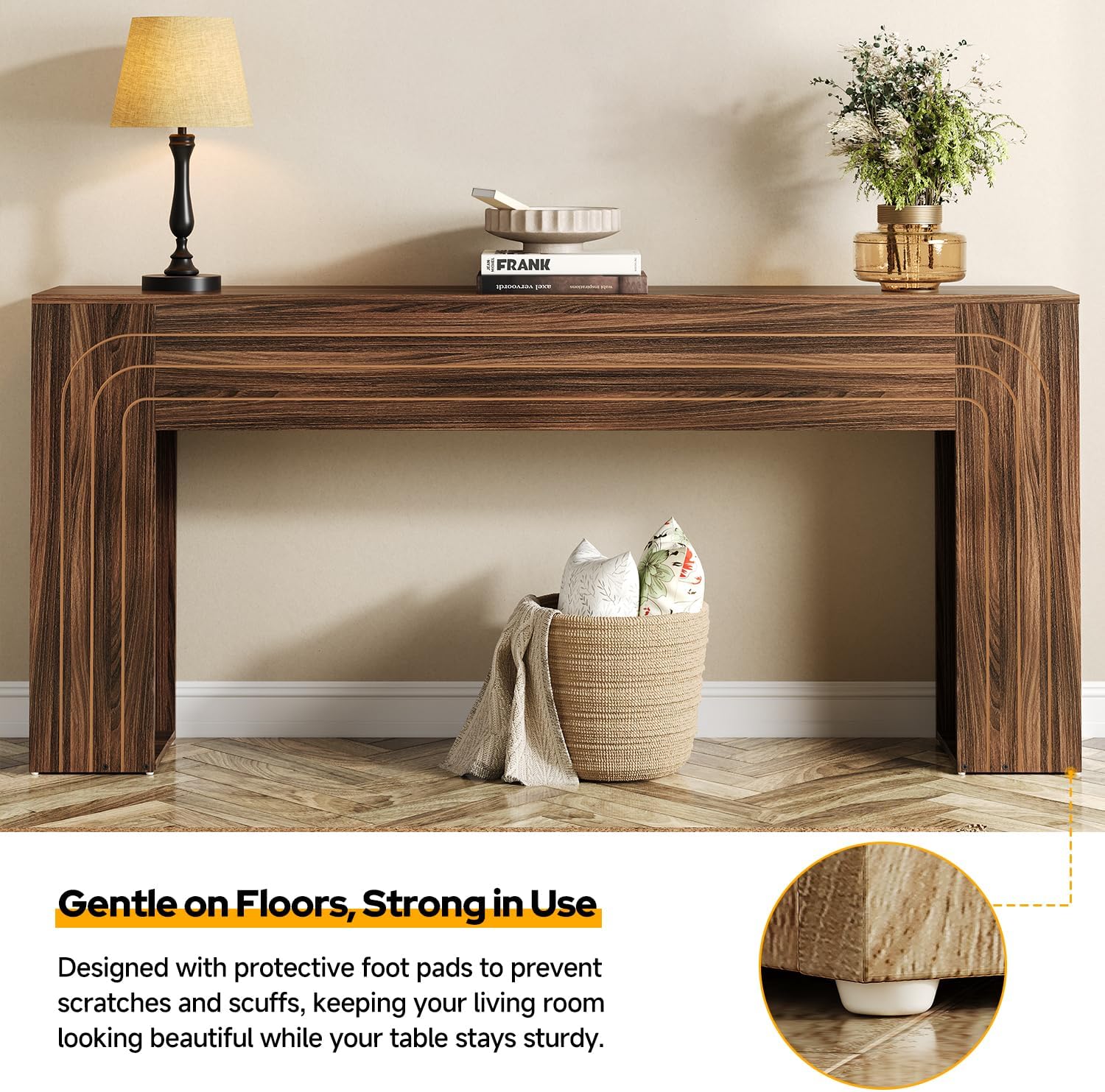 70.9-Inch Long Console Table for Entryway, Farmhouse Sofa Table with Handcrafted Line Detailing, Wood Narrow Table for Living Room, Hallway, Foyer, and Behind Couch