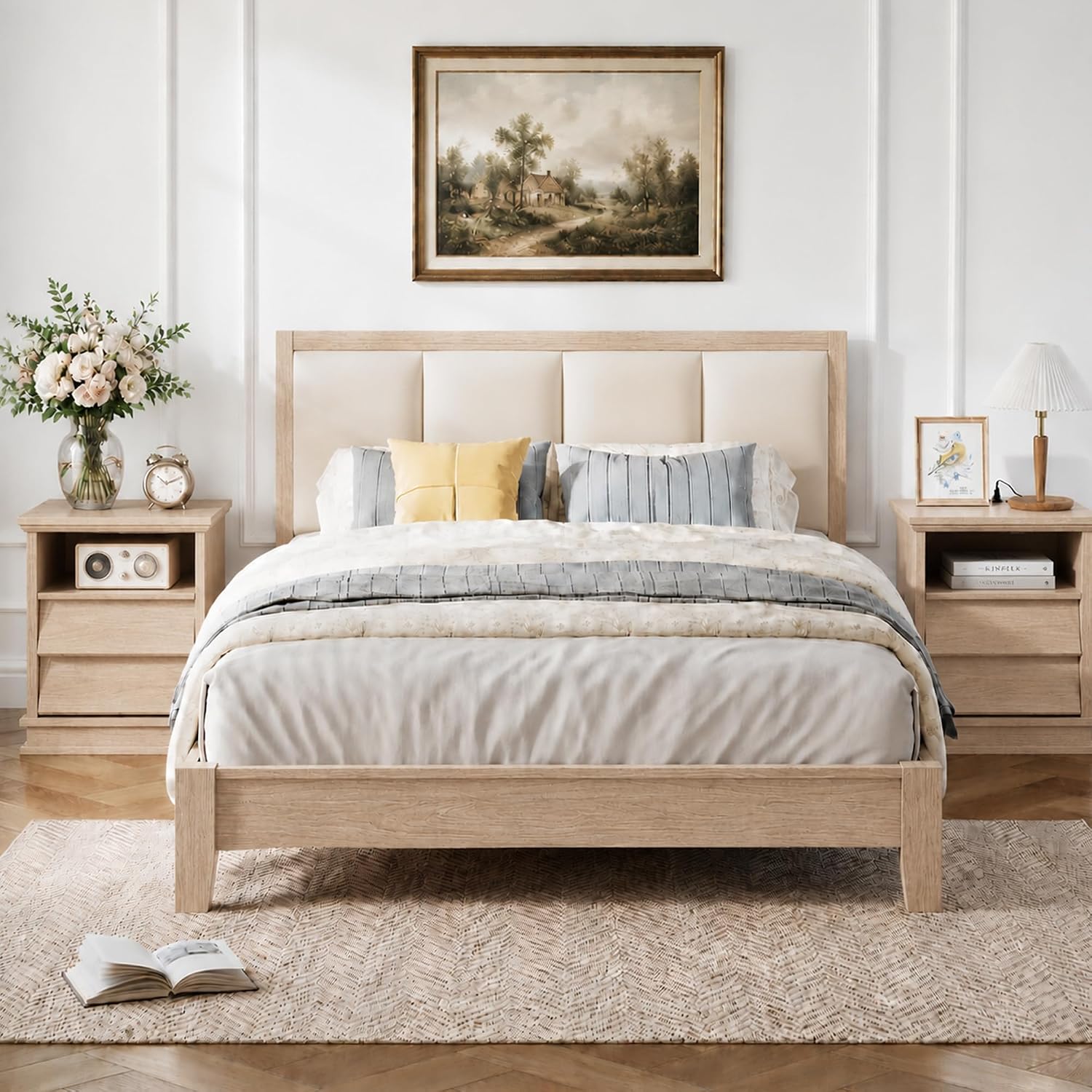knoworld 18" Wide Nightstand with Charger Station ＆ 2 Drawers, Oak | Modern Night Stand with USB Ports and Outlets, End Table with Open Shelf, Storage Bedsides Table for Bedroom, Living Room