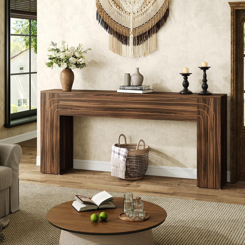 70.9-Inch Long Console Table for Entryway, Farmhouse Sofa Table with Handcrafted Line Detailing, Wood Narrow Table for Living Room, Hallway, Foyer, and Behind Couch