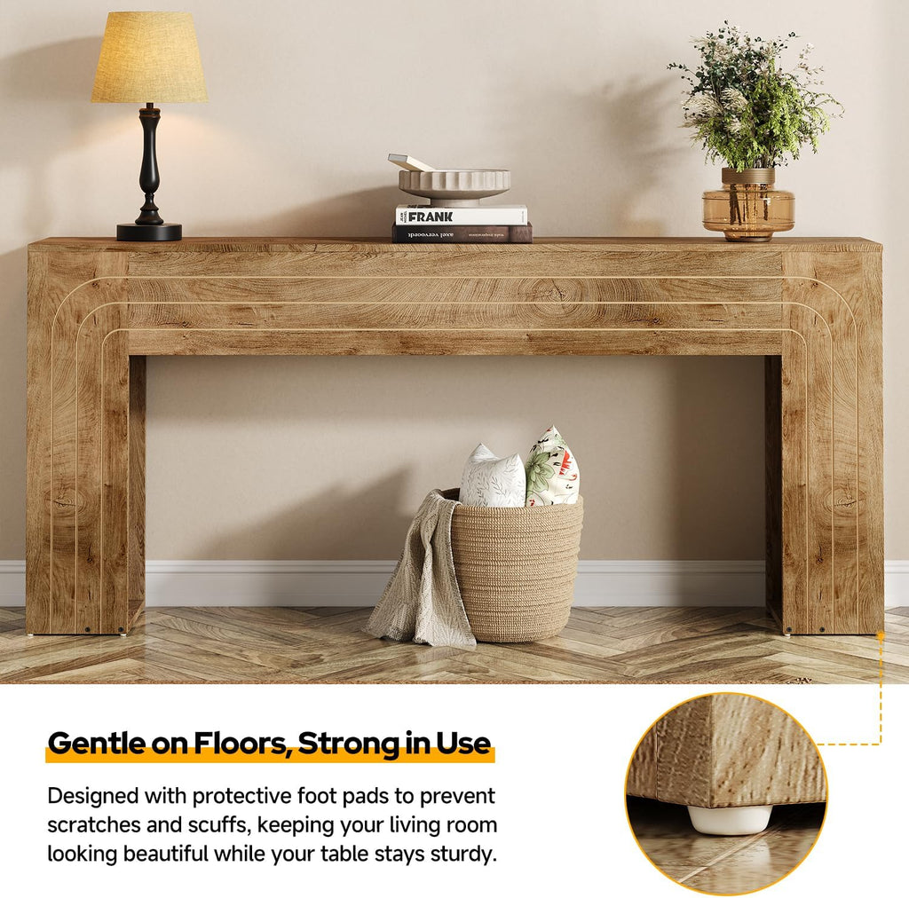 70.9-Inch Long Console Table, Farmhouse Entryway Table with Handcrafted Line Detailing, Wood Narrow Sofa Table for Living Room, Hallway, Foyer, and Behind Couch
