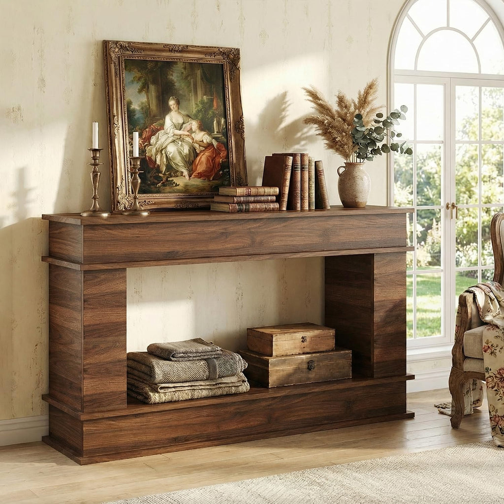 63-Inch Long Console Table, Farmhouse Entryway Table with Open-Back Storage, Wood Narrow Entry Table Couch Table behind Sofa, Modern Entrance Table for Living Room, Hallway, Foyer, Behind Couch,Walnut