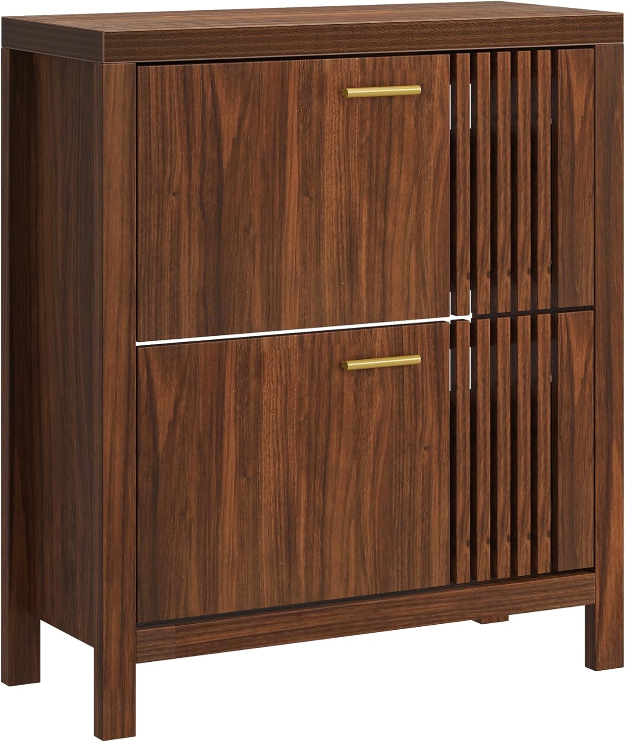 Shoe Storage Cabinet for Entryway with 2 Flip Drawers, 31.5" Slim Fluted Shoe Organizer Cabinet, Narrow Wooden Shoe Rack Cabinet, Freestanding Hidden Shoe Cabinet for Hallway, Entrance (Walnut)