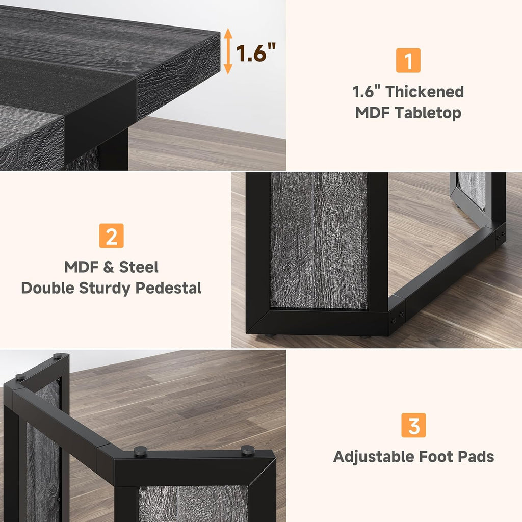 Industrial Dining Table for 6-8 People, 71" Large Long Wooden Kitchen Table with Sturdy Metal Frame & Brown Finish, Rustic Style Rectangular Dinner Table for Dining Room, Kitchen (Oak Gray)